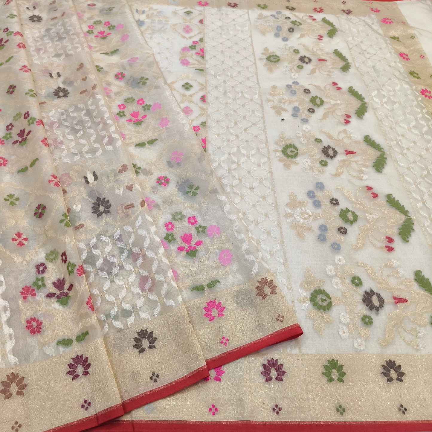 Pure Kora Silk Ektara Tilfi Cutwork Banarasi Saree