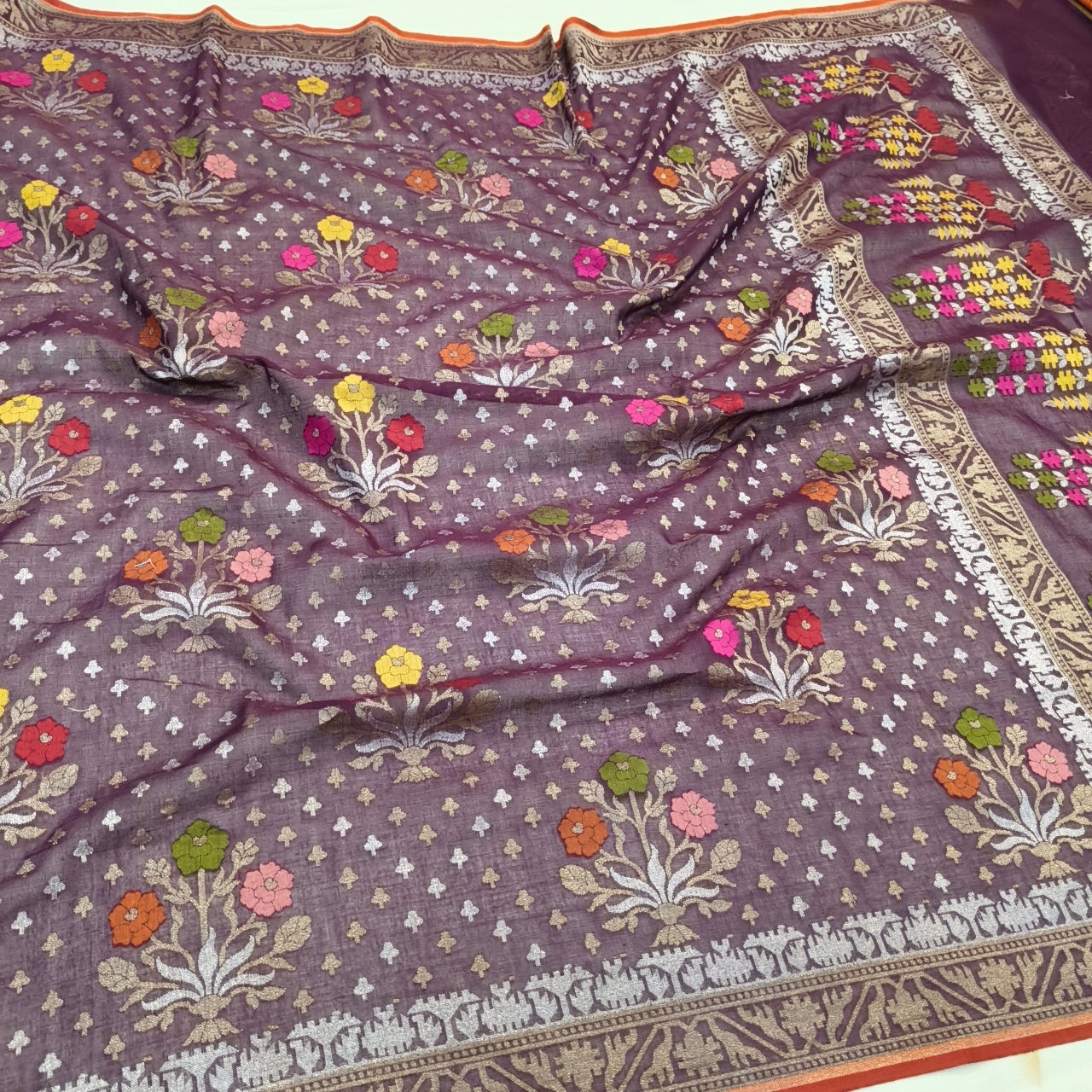Pure Cotton Ektara Tilfi Cutwork Jamdani Banarasi Saree