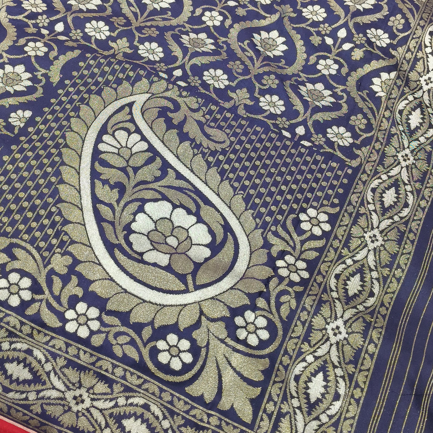 Navy blue pure katan silk ektara jamdani cutwork jaal banarasi saree
