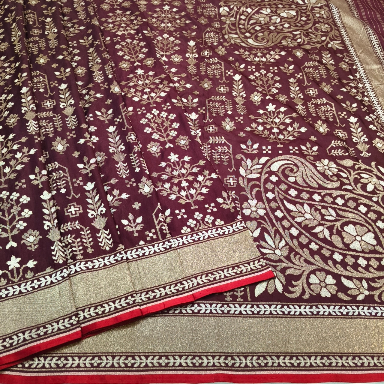 Pure Katan Silk Ektara Cutwork Jamdani Banarasi Saree