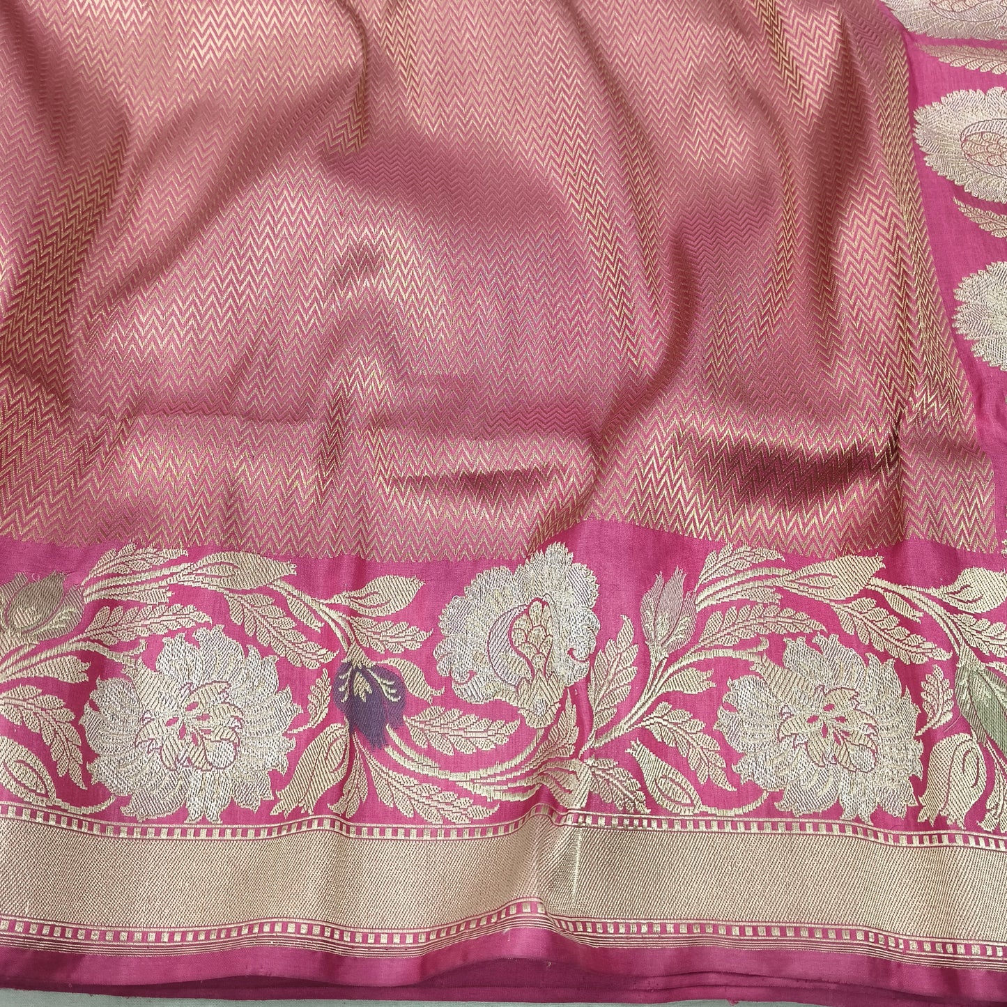 Pink pure katan silk handvowen banarasi saree