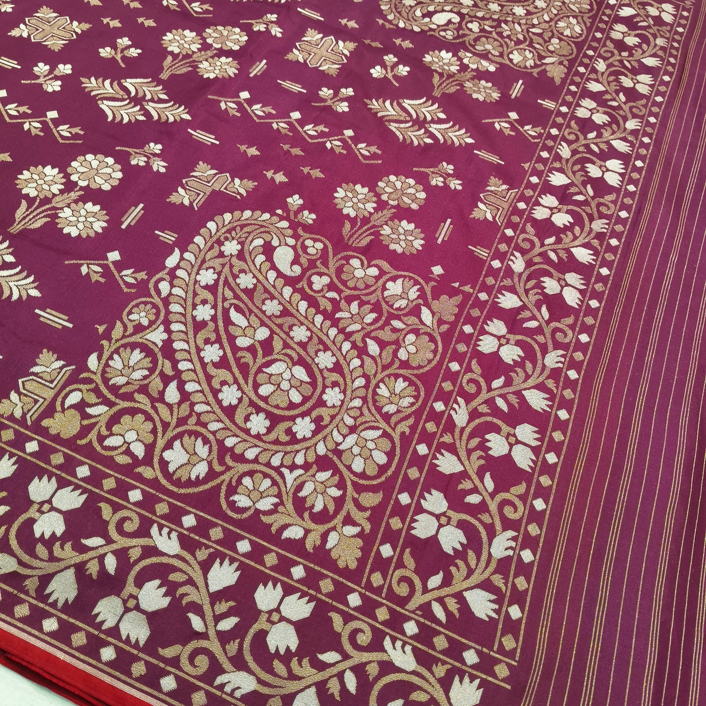 Maroon pure katan silk ektara cutwork jamdani banarasi saree