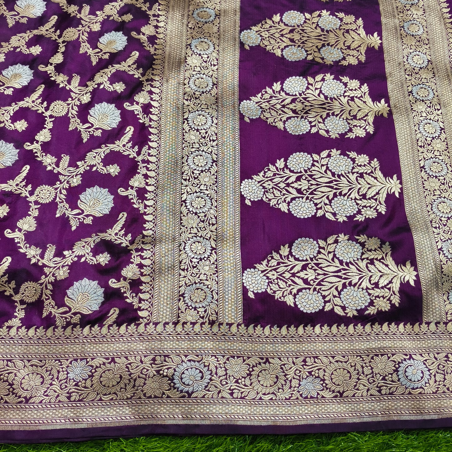 Purple pure katan silk handloom cutwork jaal banarasi saree