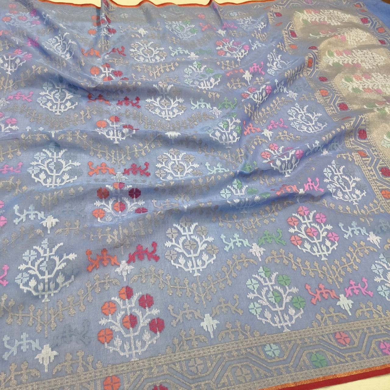 Pure Cotton Ektara Tilfi Cutwork Jamdani Banarasi Sare