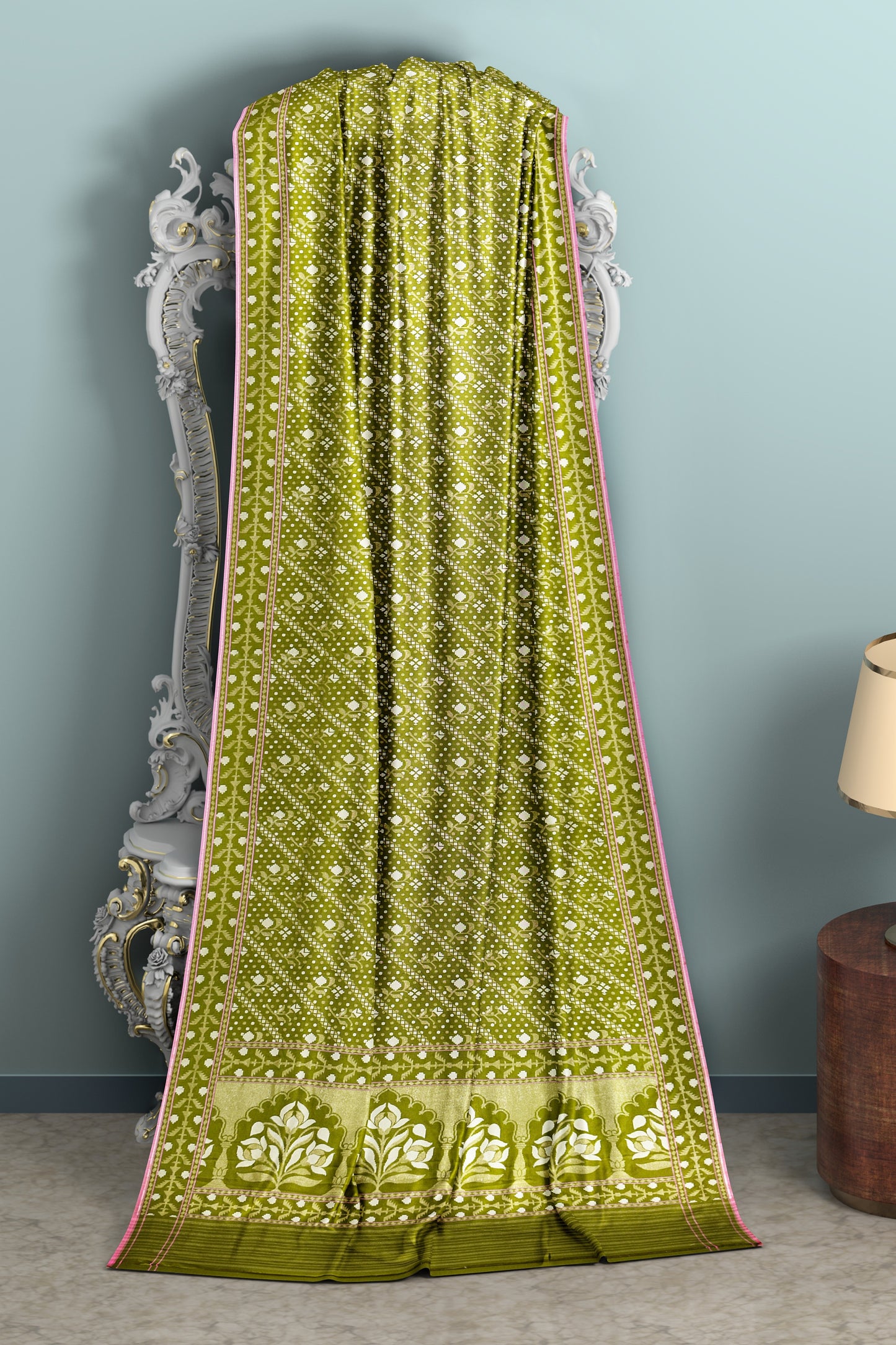 Pista Pure Katan Silk Ektara Jamdani