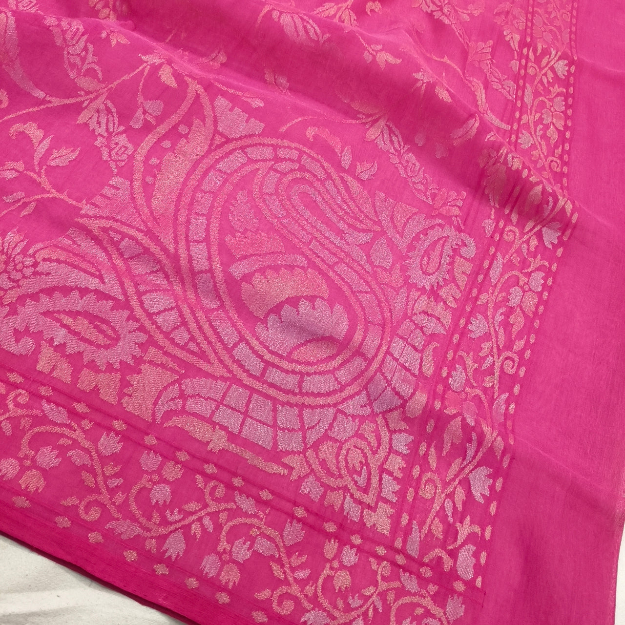 pink Realzari pure cotton ektara jamdani exclusive banarasi saree
