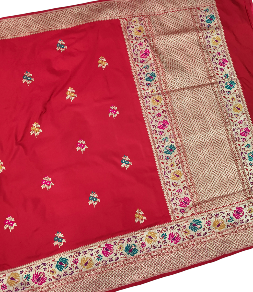 Red pure katan silk handvowen banarasi saree