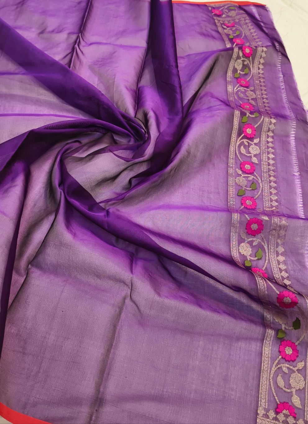 Pure Kora Silk Ektara Tilfi Cutwork Jamdani Banarasi Saree