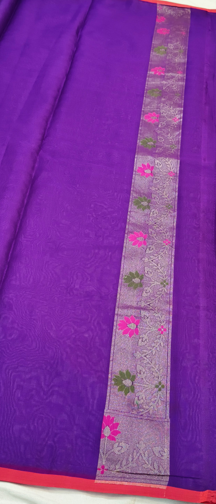 Pure Kora Silk Ektara Tilfi Cutwork Jamdani Banarasi Saree