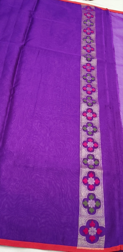 Pure Kora Silk Ektara Tilfi Cutwork Jamdani Banarasi Saree