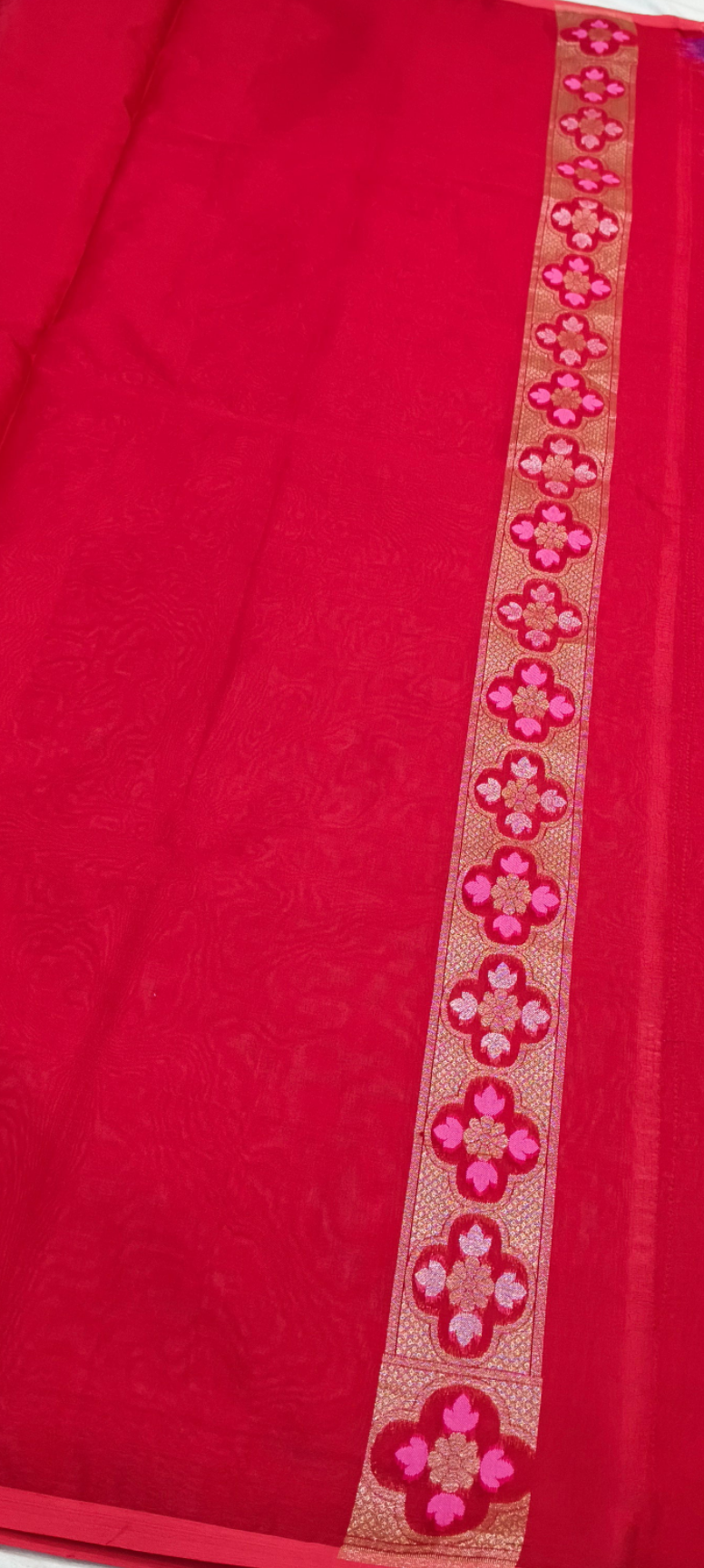 Pure Kora Silk Ektara Tilfi Cutwork Jamdani Banarasi Saree
