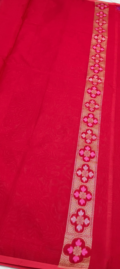 Pure Kora Silk Ektara Tilfi Cutwork Jamdani Banarasi Saree