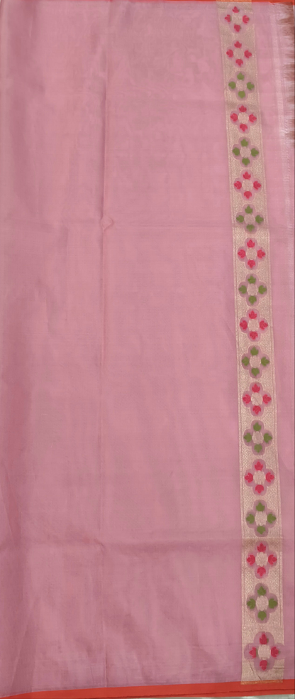 Dusty pink kora silk ektara tilfi jamdani cutwork banarasi saree