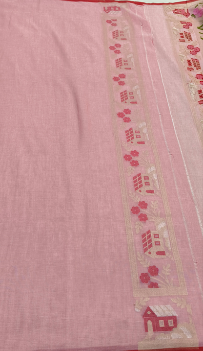 Pure Cotton Ektara Tilfi Cutwork Jamdani Banarasi Saree
