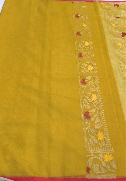 Pure Kora Silk Ektara Tilfi Cutwork Banarasi Saree