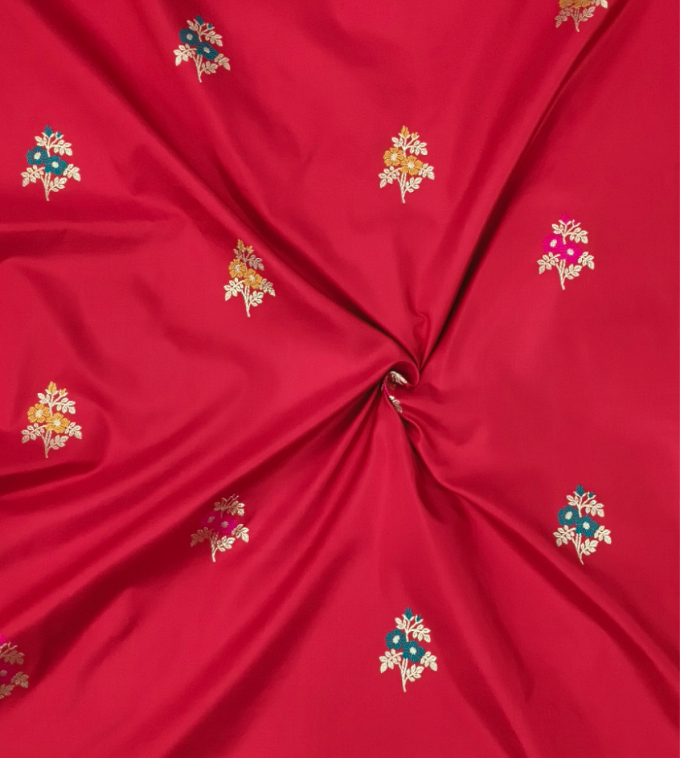 Red pure katan silk handvowen banarasi saree