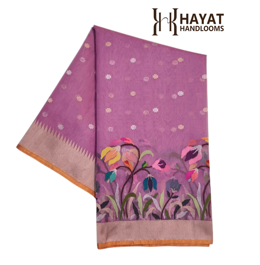 Pure Kora Silk Handvowen Ektara Jamdani Kadwa Weaving Saree