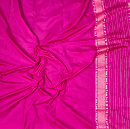 Dark pink pure katan silk ektara jamdani cutwork jaal banarasi saree