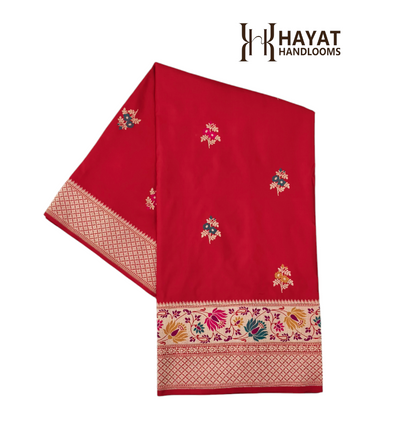 Red pure katan silk handvowen banarasi saree