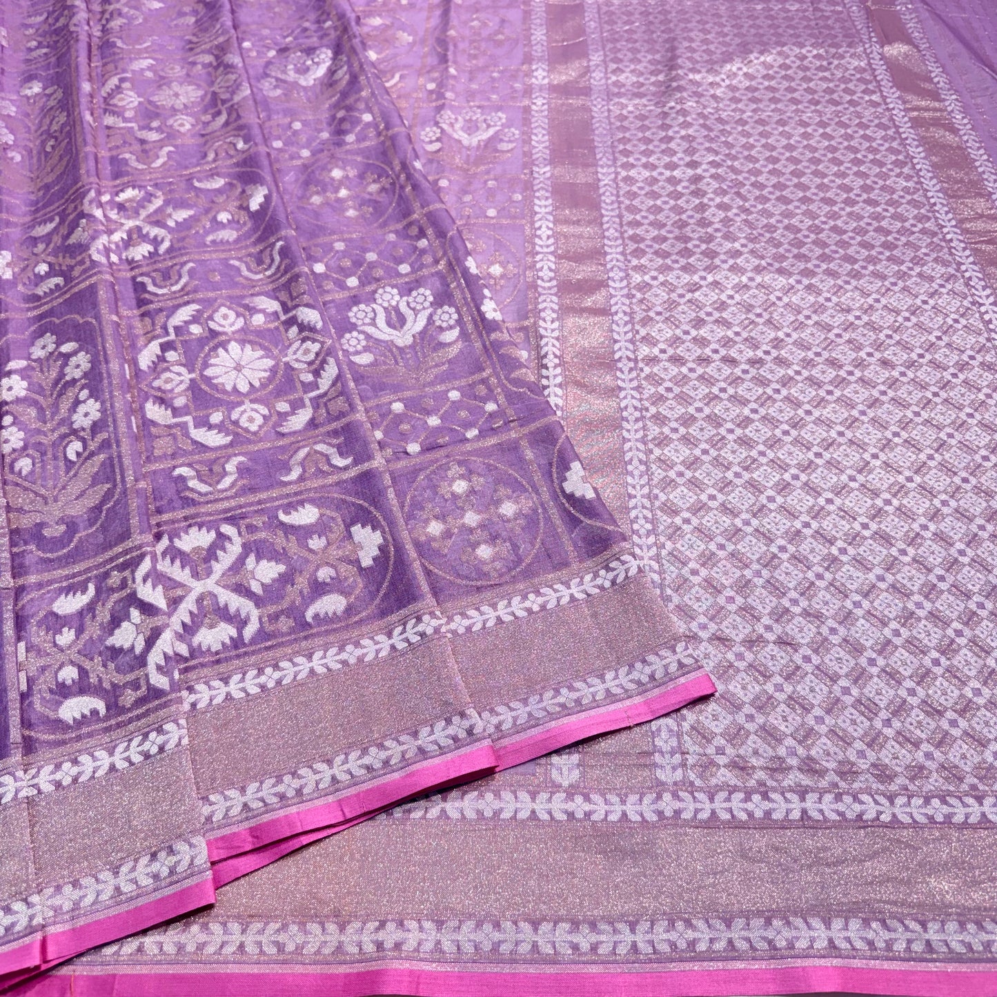 Pure Cotton Ektara Jamdani Cutwork Jaal Banarasi Saree