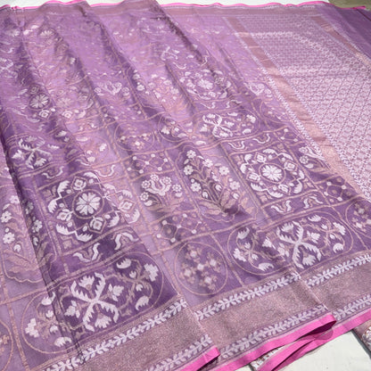 Pure Cotton Ektara Jamdani Cutwork Jaal Banarasi Saree