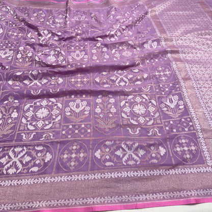 Pure Cotton Ektara Jamdani Cutwork Jaal Banarasi Saree