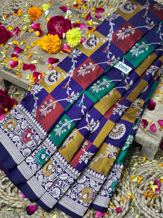 Multi Colour Rangkaat Banarasi Pure Katan Silk Saree | Pure Silk | Cutwork Technique | Banarasi Katan Silk Saree