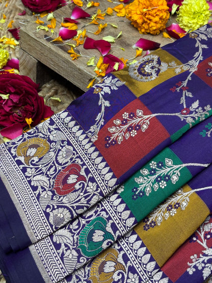 Multi Colour Rangkaat Banarasi Pure Katan Silk Saree | Pure Silk | Cutwork Technique | Banarasi Katan Silk Saree