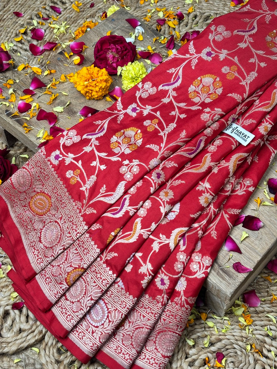 Red Banarasi Pure Katan Silk Saree | Pure Silk | Cutwork Technique | Banarasi Katan Silk Saree
