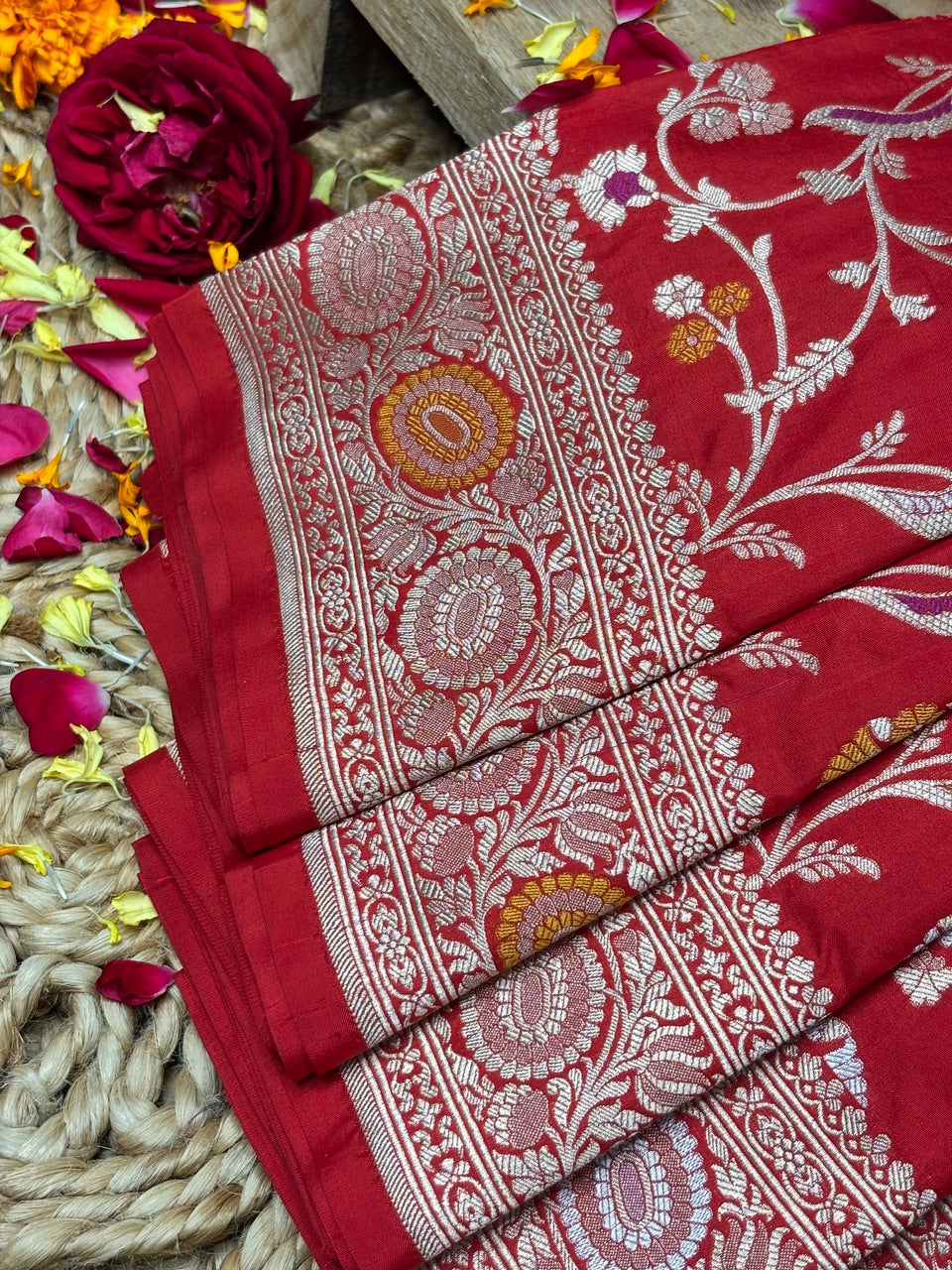 Red Banarasi Pure Katan Silk Saree | Pure Silk | Cutwork Technique | Banarasi Katan Silk Saree