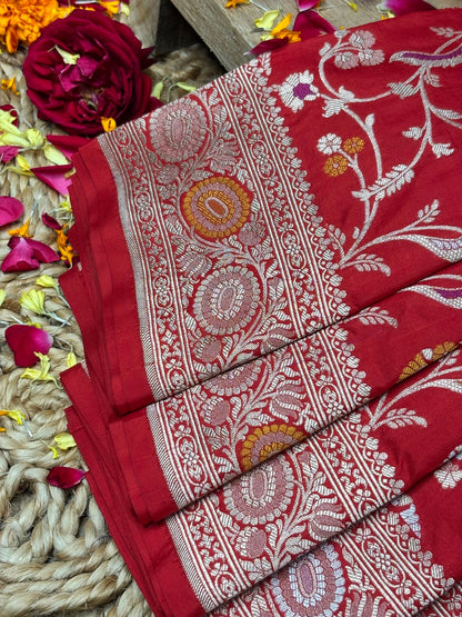 Red Banarasi Pure Katan Silk Saree | Pure Silk | Cutwork Technique | Banarasi Katan Silk Saree