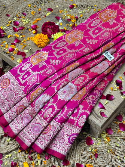 Rani Pink Banarasi Pure Katan Silk Saree | Pure Silk | Cutwork Technique | Banarasi Katan Silk Saree
