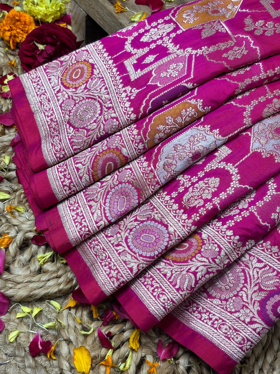 Rani Pink Banarasi Pure Katan Silk Saree | Pure Silk | Cutwork Technique | Banarasi Katan Silk Saree
