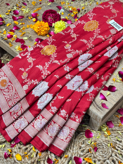Red Banarasi Pure Katan Silk Saree | Pure Silk | Cutwork Technique | Banarasi Katan Silk Saree
