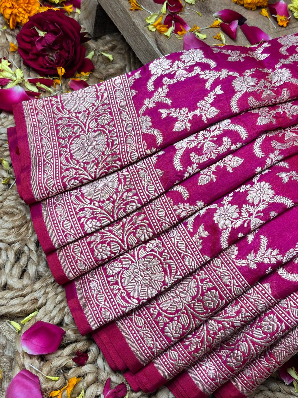 Rani Pink Banarasi Pure Katan Silk Saree | Pure Silk | Cutwork Technique | Banarasi Katan Silk Saree