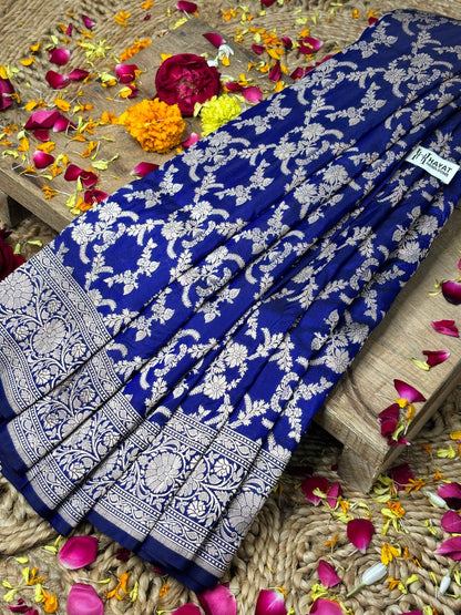 Electric blue Banarasi Pure Katan Silk Saree | Pure Silk | Cutwork Technique | Banarasi Katan Silk Saree