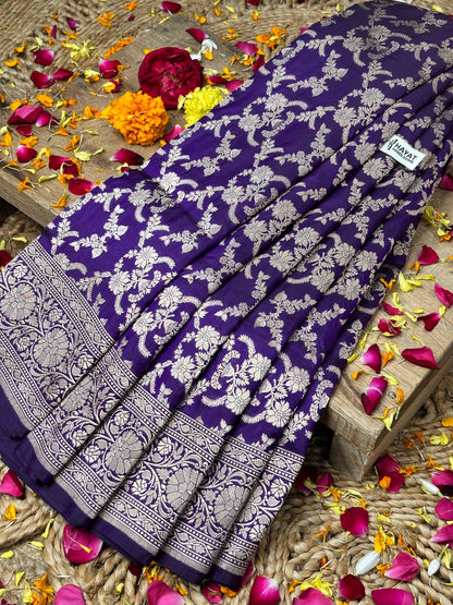 Purple Banarasi Pure Katan Silk Saree | Pure Silk | Cutwork Technique | Banarasi Katan Silk Saree