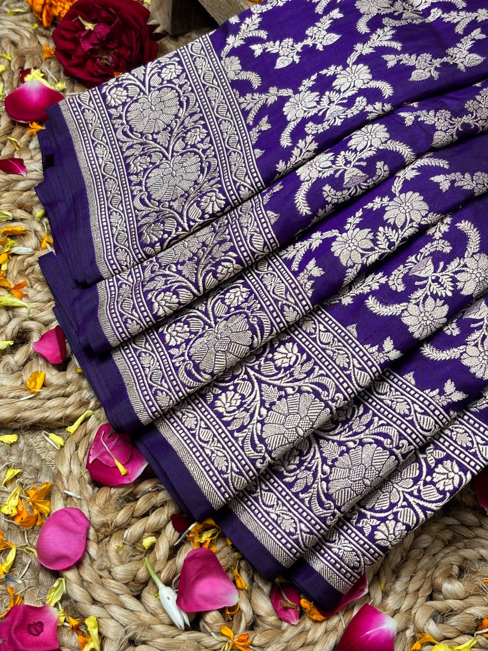 Purple Banarasi Pure Katan Silk Saree | Pure Silk | Cutwork Technique | Banarasi Katan Silk Saree