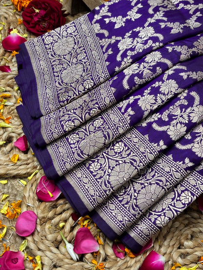Purple Banarasi Pure Katan Silk Saree | Pure Silk | Cutwork Technique | Banarasi Katan Silk Saree