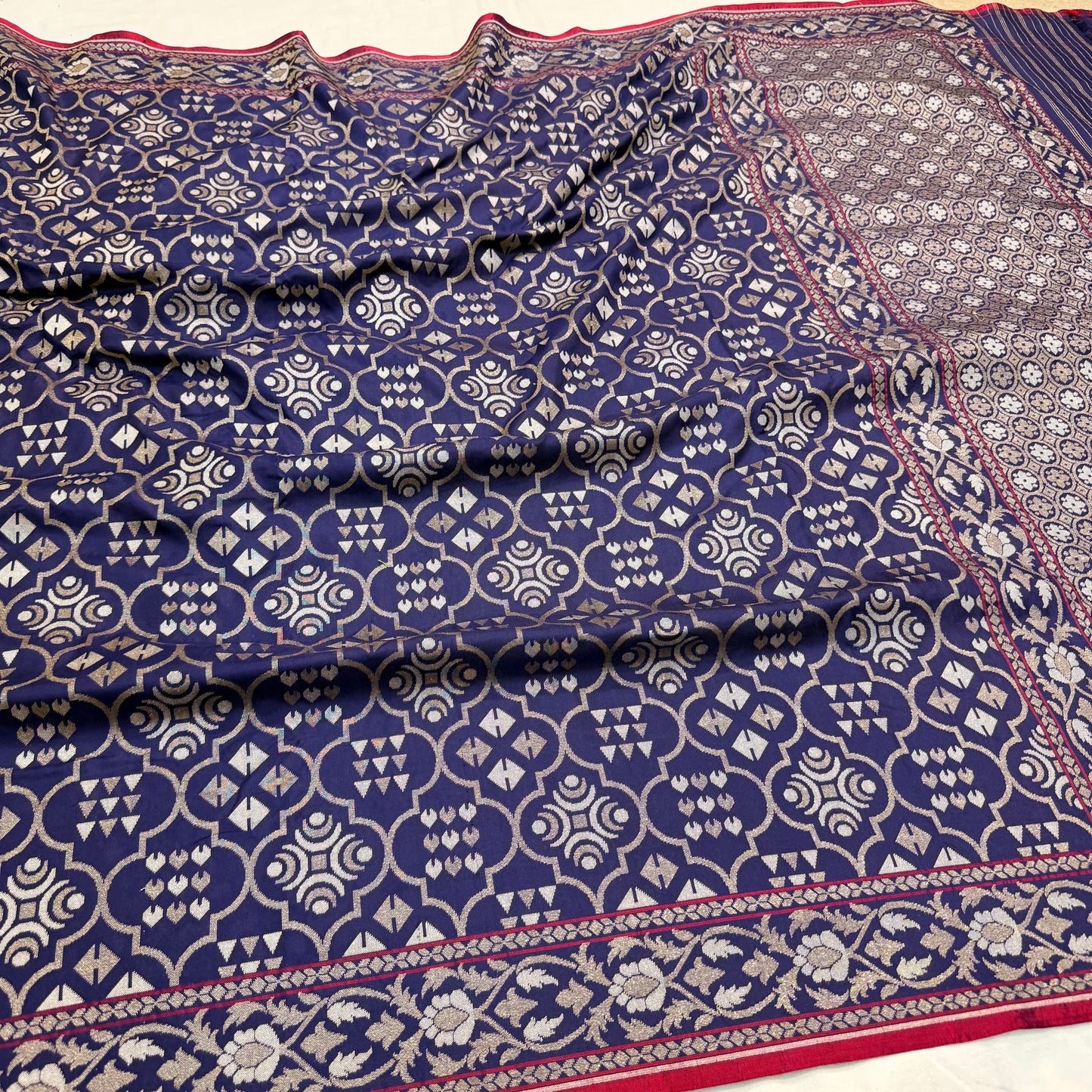 Pure Katan Silk Ektara Cutwork Jamdani Banarasi Saree