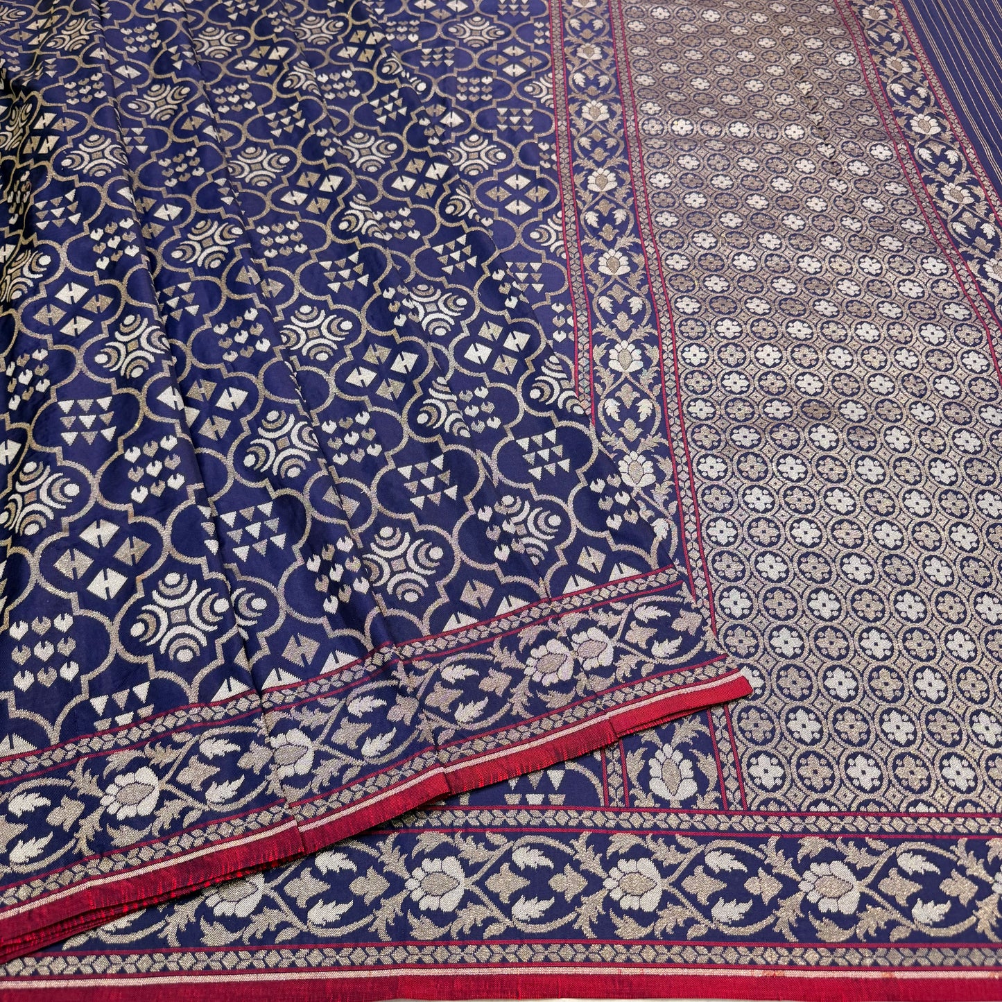 Pure Katan Silk Ektara Cutwork Jamdani Banarasi Saree