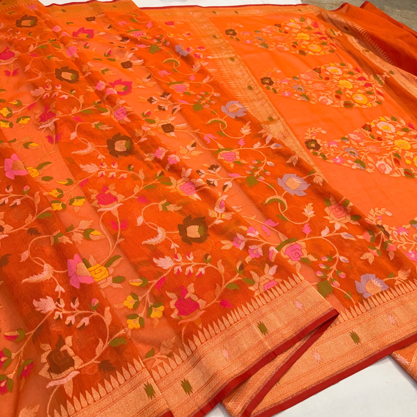 Pure Cotton Ektara Tilfi Cutwork Jamdani Banarasi Saree