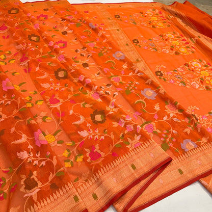 Pure Cotton Ektara Tilfi Cutwork Jamdani Banarasi Saree