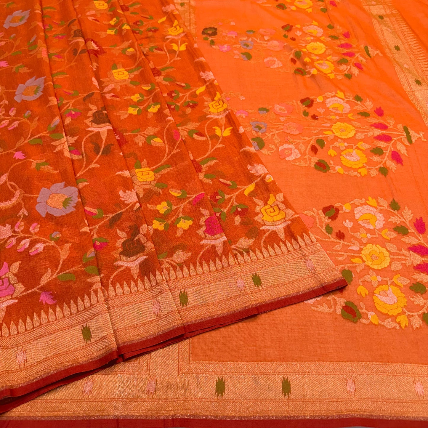 Pure Cotton Ektara Tilfi Cutwork Jamdani Banarasi Saree