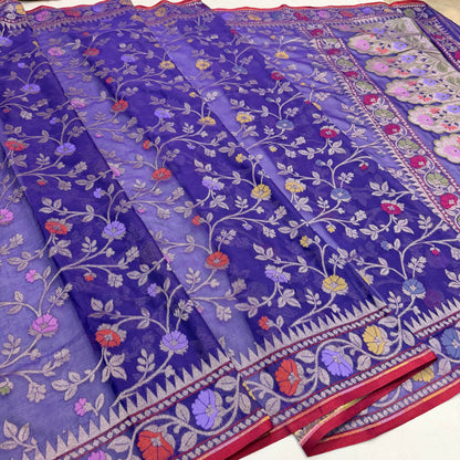 Pure Cotton Ektara Jamdani Cutwork Banarasi Saree