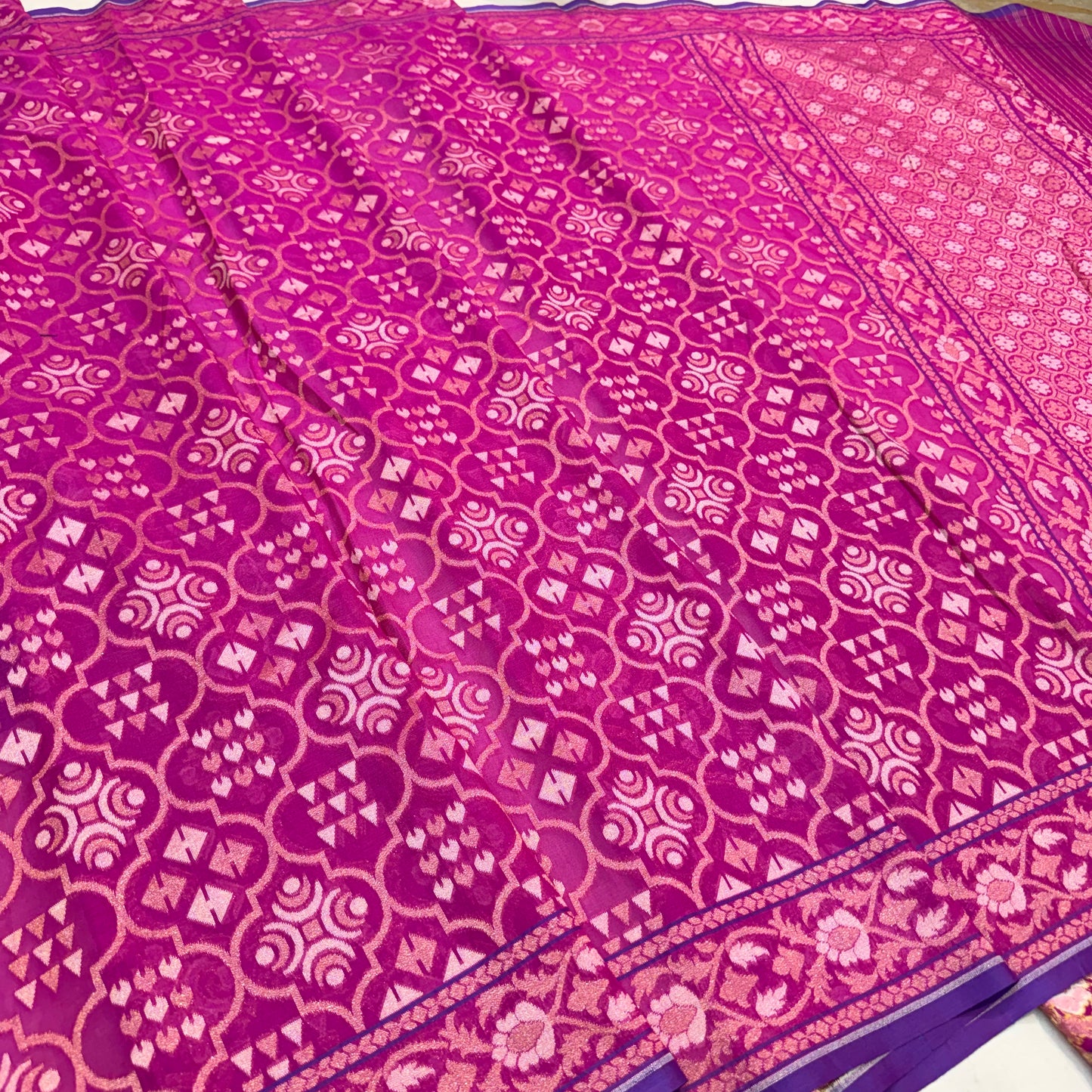 Pure Cotton Ektara Alfi Cutwork Jamdani Banarasi Saree