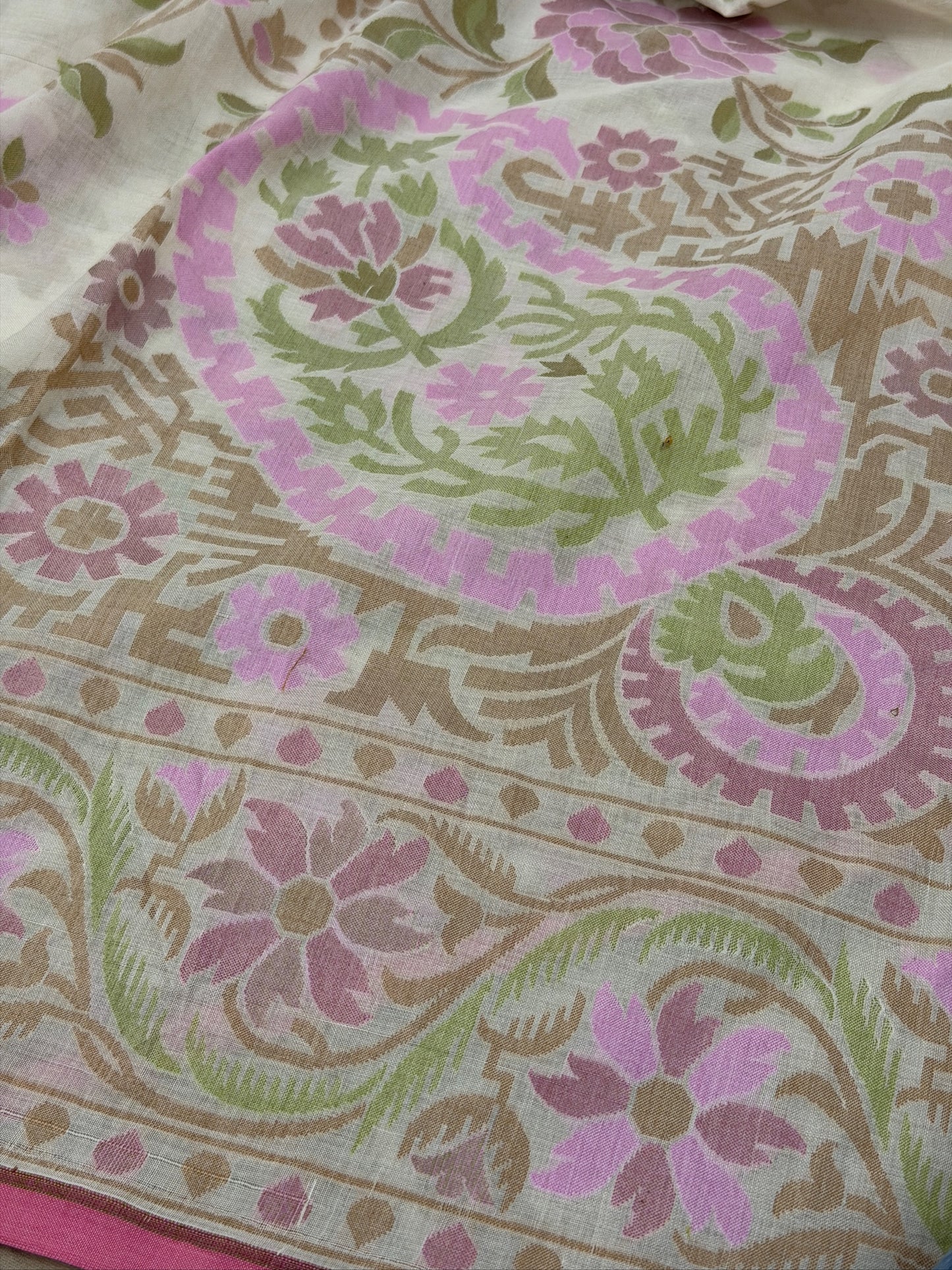 Ivory Pure Muslin Cotton Jamdani Silk Saree