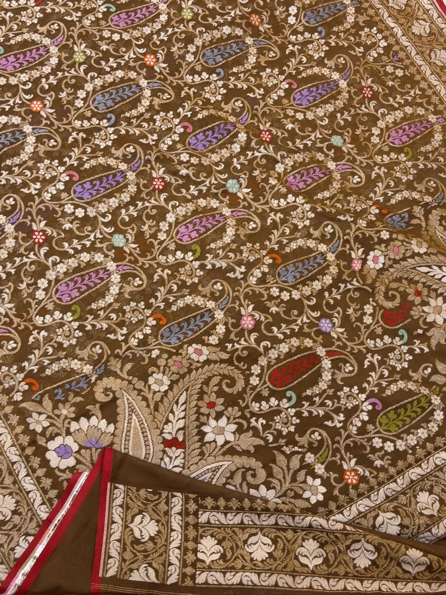 Brown Pure Muslin Cotton Jamdani Silk Saree