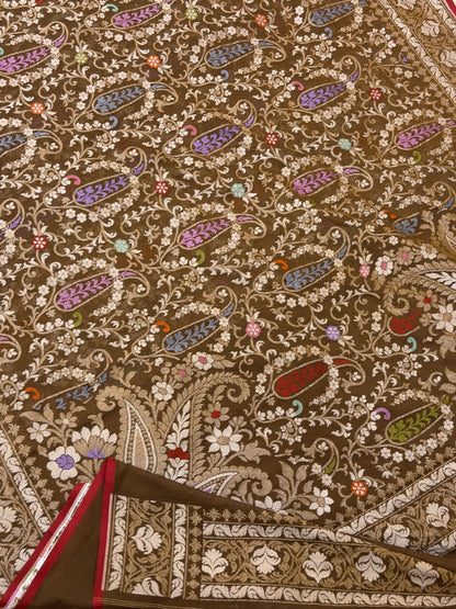 Brown Pure Muslin Cotton Jamdani Silk Saree