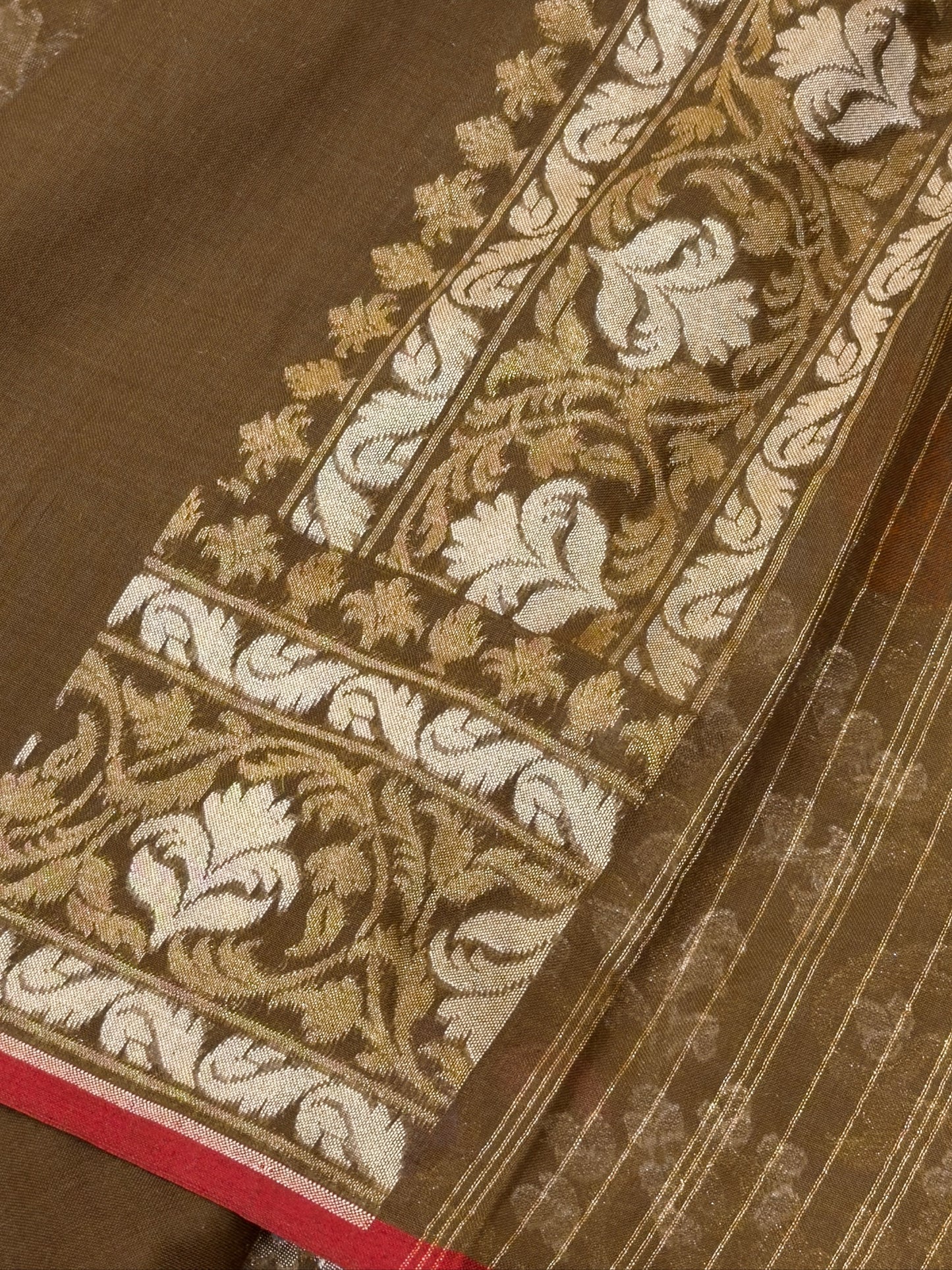 Brown Pure Muslin Cotton Jamdani Silk Saree